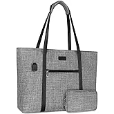 MOSISO USB Port Laptop Tote Bag for Women,Compatible with MacBook, 17-17.3 inch Notebook and Chromebook, Work Travel Business Computer Bag with Small Purse, Gray