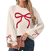 UNIQUEONE Oversized Bow Sweater Y2K Crew Neck Drop Shoulder Long Sleeve Knit Pullover Tops Fall Outfits Trendy