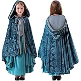 PinkUnicoon Hooded Velvet Cloak for Girls, Halloween Costume for Kids, Girl's Renaissance Medieval Cloak for Cosplay