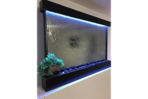 JERSEY HOME DECOR Waterfall XXL 52"x35" Wall Hanging Fountain, Black Frame, Silver Mirror, Color Lights, Remote Ctrl