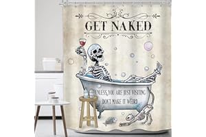Mitpok Funny Skull Skeleton Shower Curtain 60Wx72H Gothic Spooky Unique Cool Bone in Bathtub Bubbles Horror Halloween Cat Fish Retro Scary Bathroom Decor Bath Curtain Fabric Polyester 12 Pack Hooks