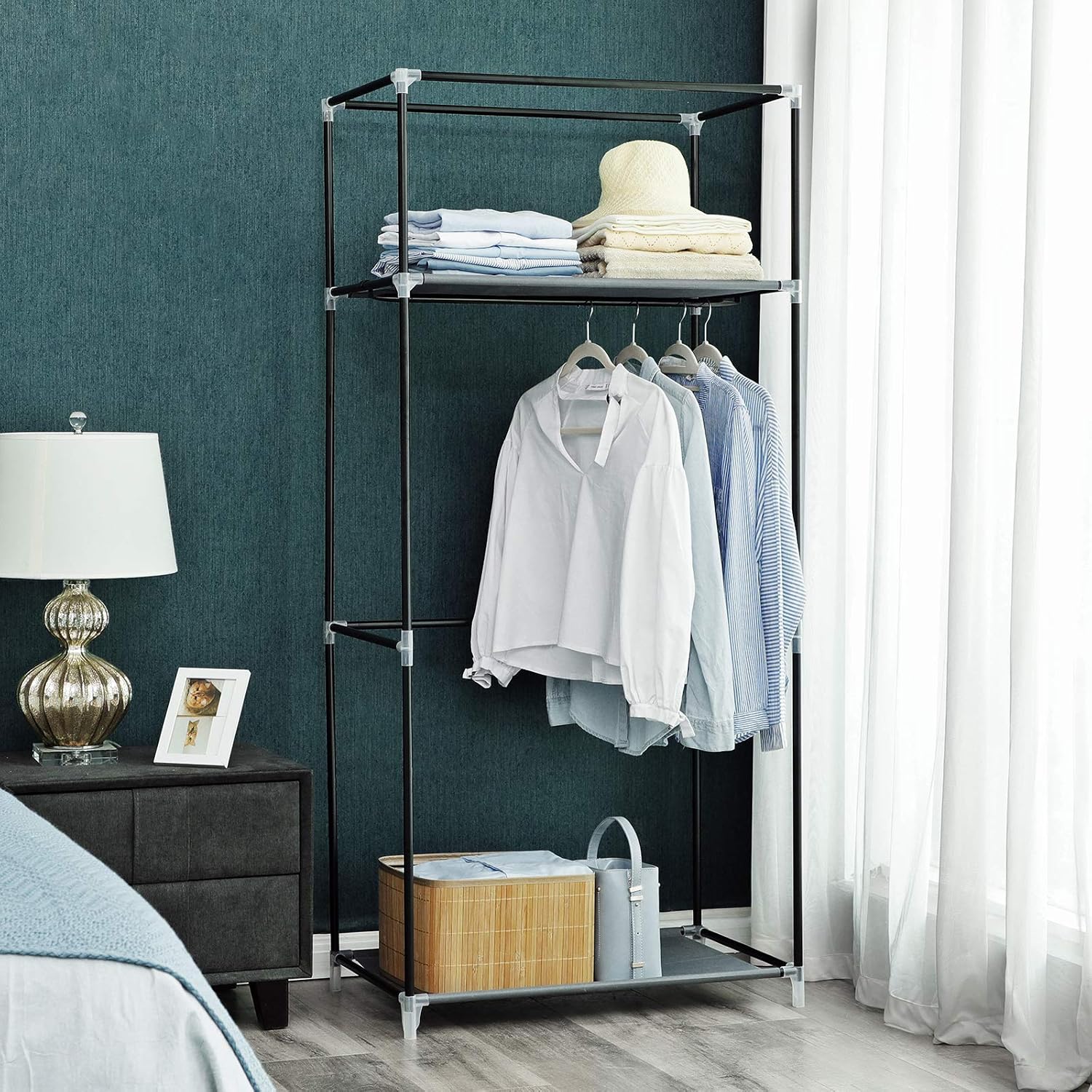 SONGMICS RYG83GY Fabric Wardrobe Folding Wardrobe with Hanging Rail, Simple Dressing Room, Organiser for Toys Shoes, Bags - Image 4