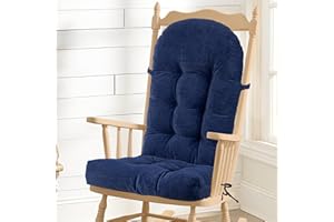 ROFIEJOX Rocking Chair Cushion - Chenille Fabric, High-Density Sponge, Durable Comfort Non-Slip Bottom Tufted Seat Pads with Ties, Chenille︱Dark Blue, 44x19x4 inch