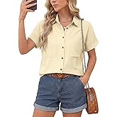 Button Down Shirt for Women Short Sleeve Blouses Dressy Casual Business Work Summer Vacation Tops Hawaii Shirts with Pockets