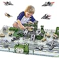 WASAiKA Military Base Toy Sets, Army Toys Playset with Army Men Action Figures, Airplane Toy, Army Tank, Helicopter, Vehicles Accessories and Army Base Play Map, Birthday Present Toys for Boys