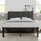 Einhomn Queen Size Metal Bed Frame, Platform Bed with Upholstered Button Tufted Headboard, 12" Underbed Storage, Steel Slats Support, No Box Spring Needed, Easy Assembly, Noise-Free, Dark Grey
