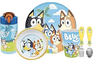 Zak Designs Bluey Kids Dinnerware Gift Set Includes Plate, Bowl, Tumbler, Water Bottle, and Utensil Tableware, Made of Durable Material and Perfect for Kids (6 Piece Gift Set, BPA-Free)