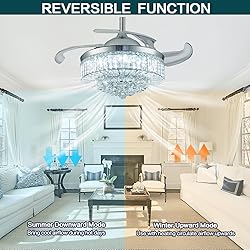 PAFRUMGE 48" Dimmable Fandelier Crystal Ceiling