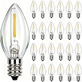 25 Pack C7 LED Warm White Christmas Light Bulbs, E12 LED Replacement Bulbs for Indoor Outdoor Christmas String Lights, 0.6W Energy Efficient Night Light Bulbs for Candle Lamps Patio Xmas Tree Decor