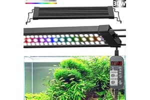 AHJ LED Aquarium Light, 24/7 Full Spectrum Dimmable Submersible Light 30-36 inch 30 W for 25/30/35 Gallon Fish Tank, Day+Night Mode DIY Timer Auto On Off, HD Brightness 8 Colors RGB Mode