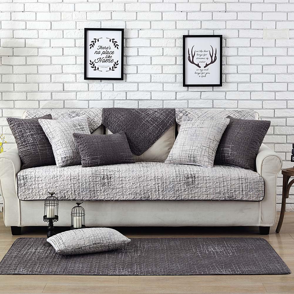 Lesic 100% Cotton Light Gray Couch Cover Anti-Slip Concise Style Sofa Protector, 36X95inches(90X240cm) …