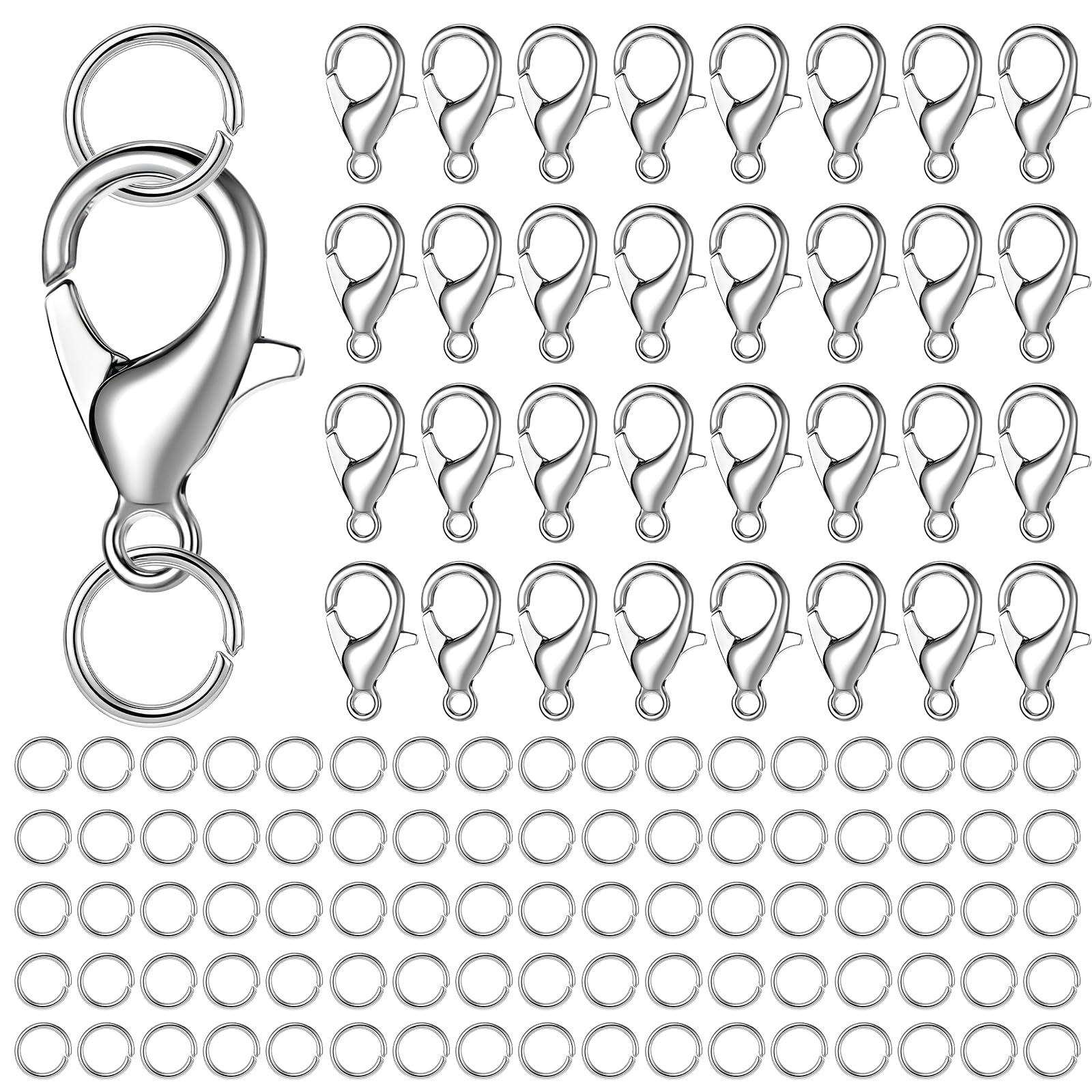 Photo 1 of 100 Pcs Stainless Steel Lobster Clasp, Lobster Claw Clasp with 400pcs Jump Rings Necklace Clasps and Closures Jewelry Clasps for Necklaces Bracelet Jewelry Making 13X6mm