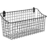 Spectrum Large Wire Wall Mount Storage Basket Matte Black, Wall Mount Storage Basket Organizer for Kitchen Bathroom Pantry, Versatile Wire Caddy Organizer