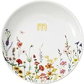 Crisky Initial Jewelry Ring Dish & Gift Box, Ceramic Flower Trinket Dish for Rings Earrings Necklaces, Bridal Shower/Bridesmaid/Engagement/Birthday Gifts for Women, Friends 4.57