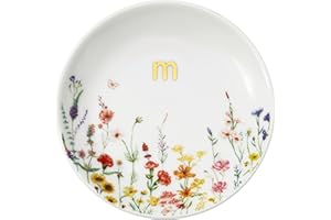Crisky Initial Jewelry Ring Dish & Gift Box, Ceramic Flower Trinket Dish for Rings Earrings Necklaces, Bridal Shower/Bridesmaid/Engagement/Birthday Gifts for Women, Friends 4.57" (Gold Foil M
