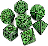 QMay DND Dice Polyhedral Set 7 Pieces Green Engraving D20 D12 D10 D8 D6 D4