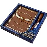 Harry Potter A5 Notebook Set with Broomstick Pen for Kids, Teens, Faux Leather Cover, Golden Snitch Detail, Stationery Supplies, Gifts for Kids (Brown Wand Pen)