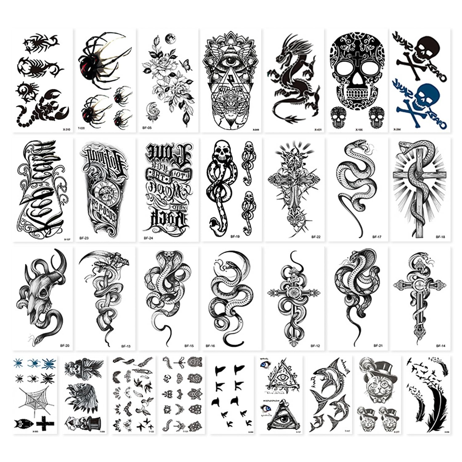 30 Pieces Temporary Tattoo Stickers, Skull Tattoos, 3D Realistic Tattoo Stickers, Fake Tattoos, Body Art Stickers, Rock Punk Tattoo Stickers for Parties, Festivals