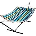 SUPERJARE Hammock with Stand, 2 Person Heavy Duty Hammock with Padded Cotton, Detachable Pillow & Strong Curved-Bar & Portable Carrying Bag, Perfect for Outdoor & Indoor - Dark Cyan