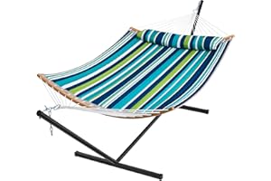 SUPERJARE Hammock with Stand, 2 Person Heavy Duty Hammock with Padded Cotton, Detachable Pillow & Strong Curved-Bar & Portable Carrying Bag, Perfect for Outdoor & Indoor - Dark Cyan