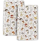 Bapcoku Mushroom Cute Botanic Kitchen Towels Decorative Set, 16x24 Inch Beige Dish Towels Bathroom Hand Towel Set of 2 Soft Absorbent Tea Towel Mushroom Kitchen Decor