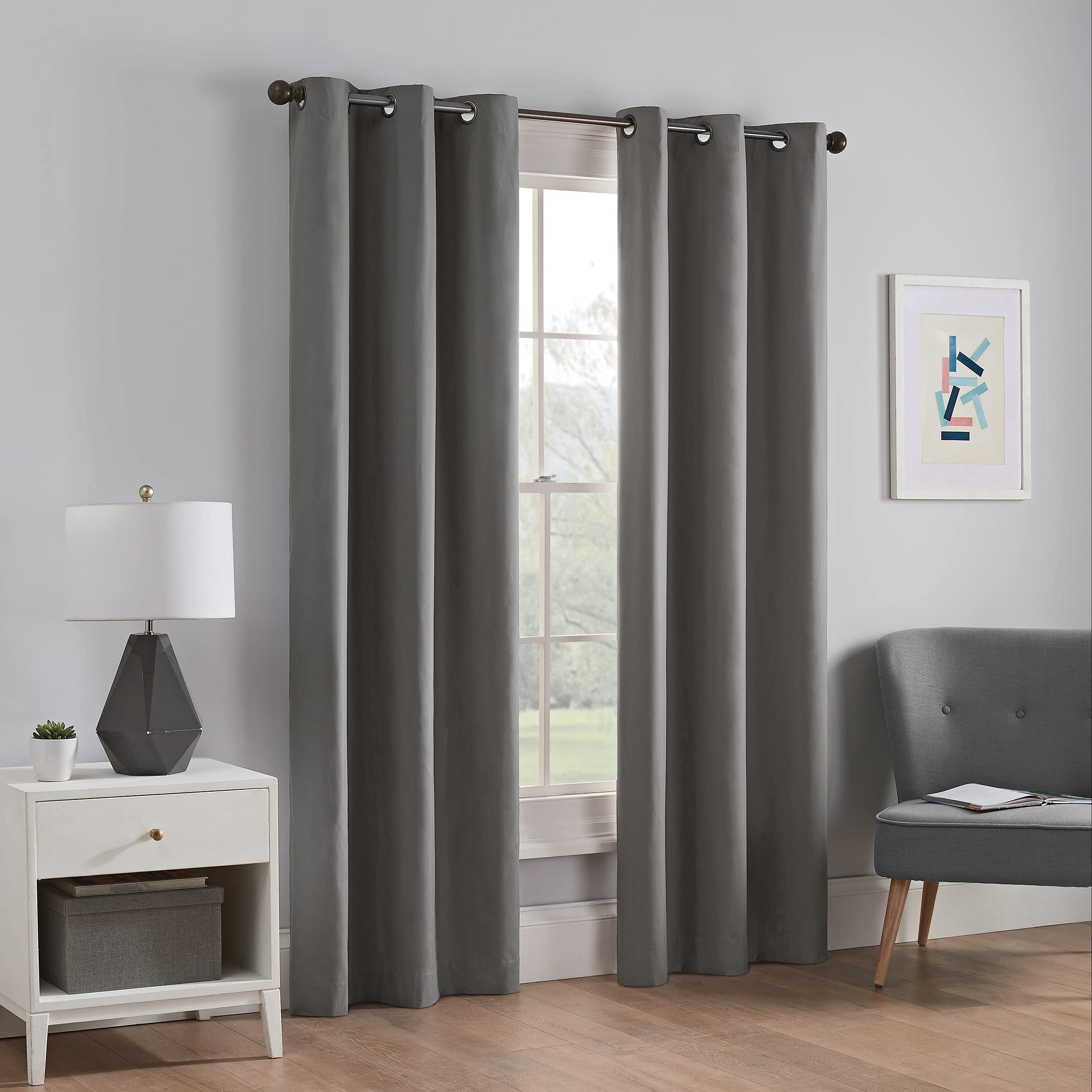 Eclipse Microfiber Total Privacy Blackout Thermal Grommet Window Curtain for Bedroom (1 Panel), 42 in x 63 in, Smoke — image 1