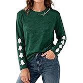 Christmas Shirts for Women Cute Christmas Tree Graphic Long Sleeve T Shirt Funny Holiday Xmas Top