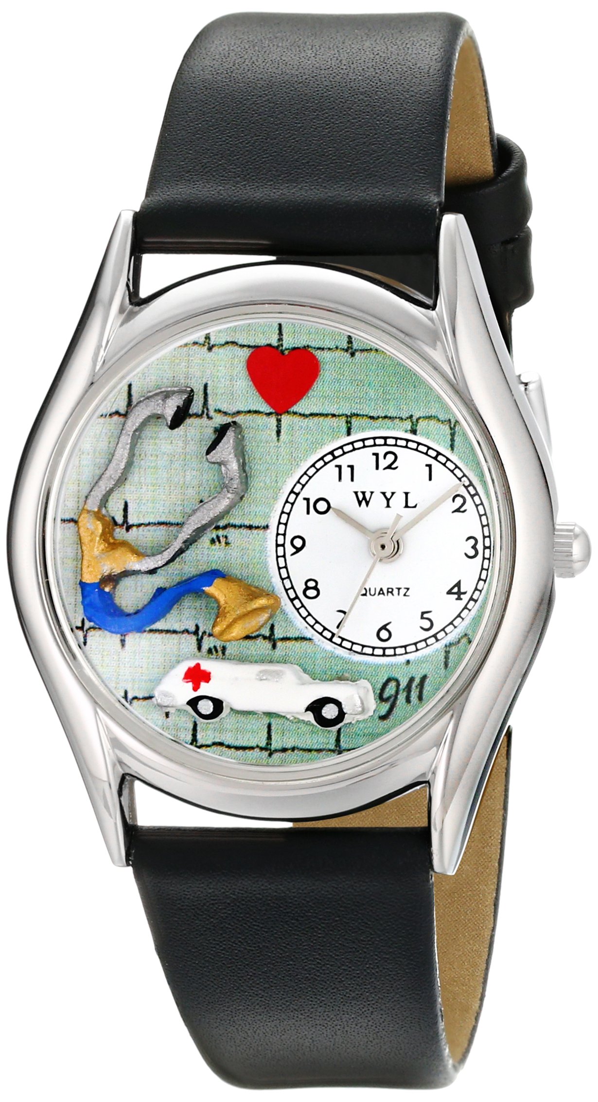 Whimsical Watches EMT Navy Blue Leather and Silvertone Unisex Quartz Watch with White Dial Analogue Display and Multicolour Leather Strap S-0610010