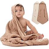 Comfy Cubs Hooded Baby Towel 2-Pack, Large 32 x 32 Inch - 6 Layer 100% Muslin Cotton for Babies, Toddlers, Kids - Soft & Absorbent Baby Bath Towels - Unisex Design for Bath Time, Cedar and Sand
