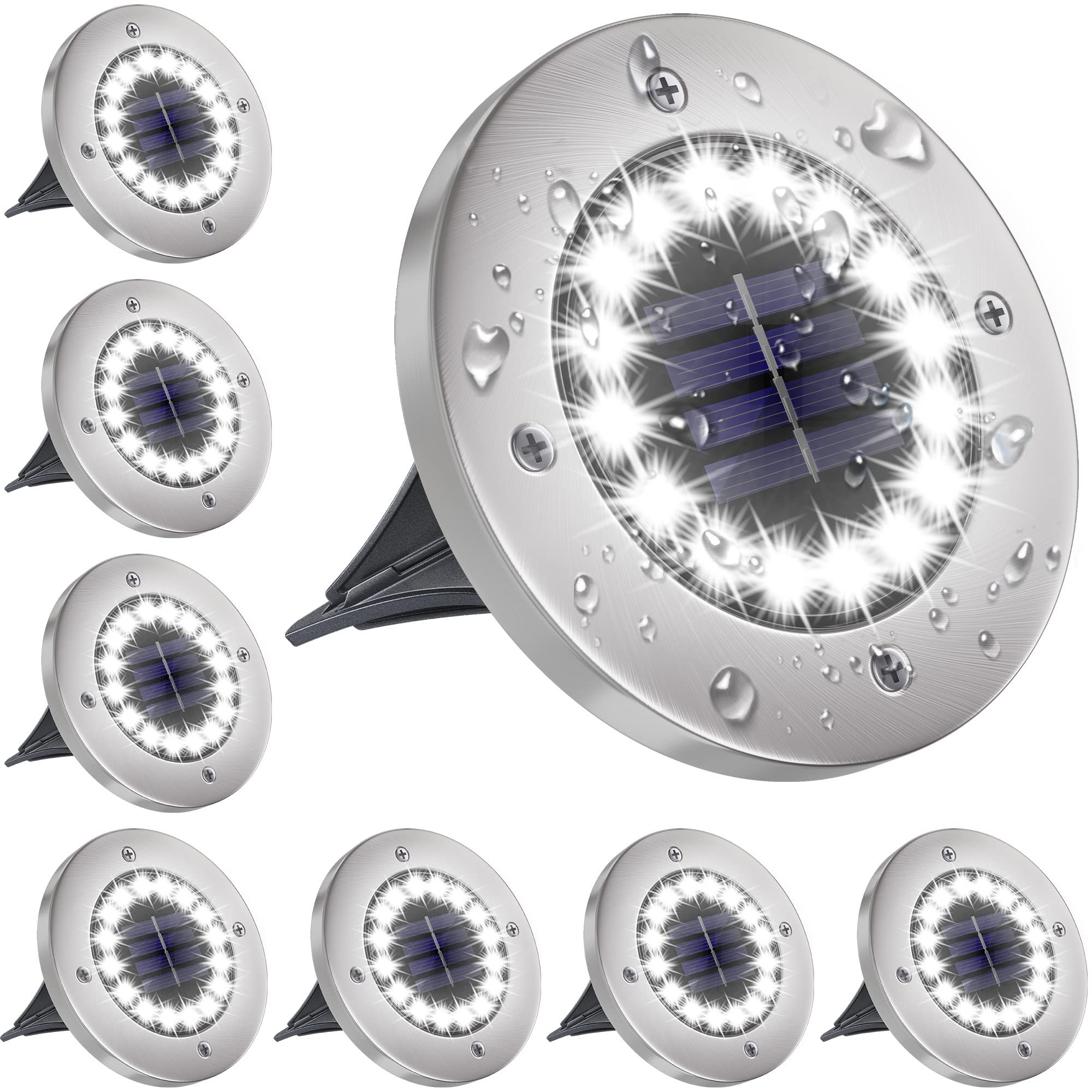 Photo 1 of NFESOLAR Solar Lights Outdoor with 16 LEDs, Bright Solar Ground Lights Outdoor Waterproof Solar Pathway Lights for Yard Garden Lawn Walkway Driveway (White 8 Pack)