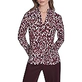Halston Womens Multi Colored V Neck Shirt