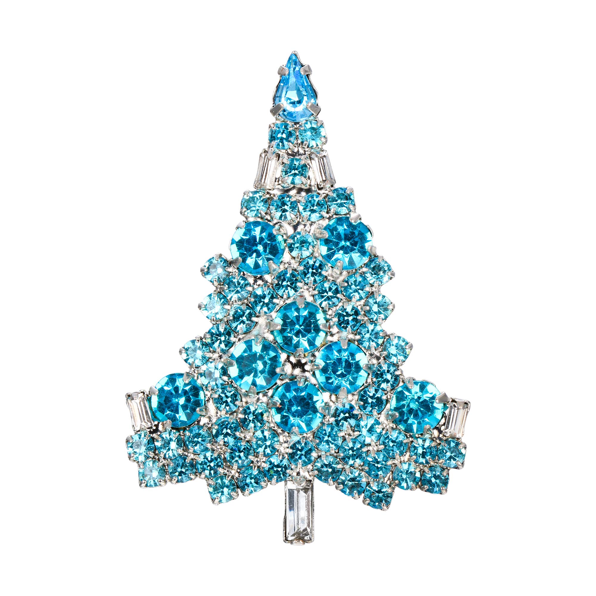 Ever Faith Rhinestone Crystal Winter Party Christmas Tree Brooch Xmas Lapel Pins Light Blue