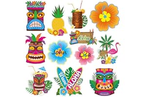 Gueevin 48 Pcs Tiki Cutouts Hawaii Party Decorations Tropical Luau Tiki Party Decorations Summer Aloha Themed Cutouts Stickers for Hawaiian Classroom Wall Window Decor