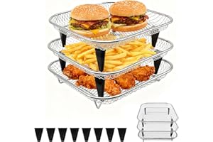 GCQ Air Fryer Rack Set of 3, Square Stackable Dehydrator Racks for Air Fryer & Oven Use, 8x8x1.7 Inch Food Grade Stainless St