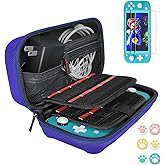 Daydayup Switch lite Case Compatible with Nintendo Switch Lite with 2 Pack Screen Protector & 6 Pcs Thumb Grip, 20 Game Cartridges Hard Shell Travel Carrying Switch Lite Console & Accessories DS Case Cyan