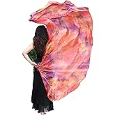 Winged Sirenny Sheer Tie-Dye Belly Dance Real Silk Veil, Flowy Oriental Bellydance Silk Scarf,Hand Rolled Edges