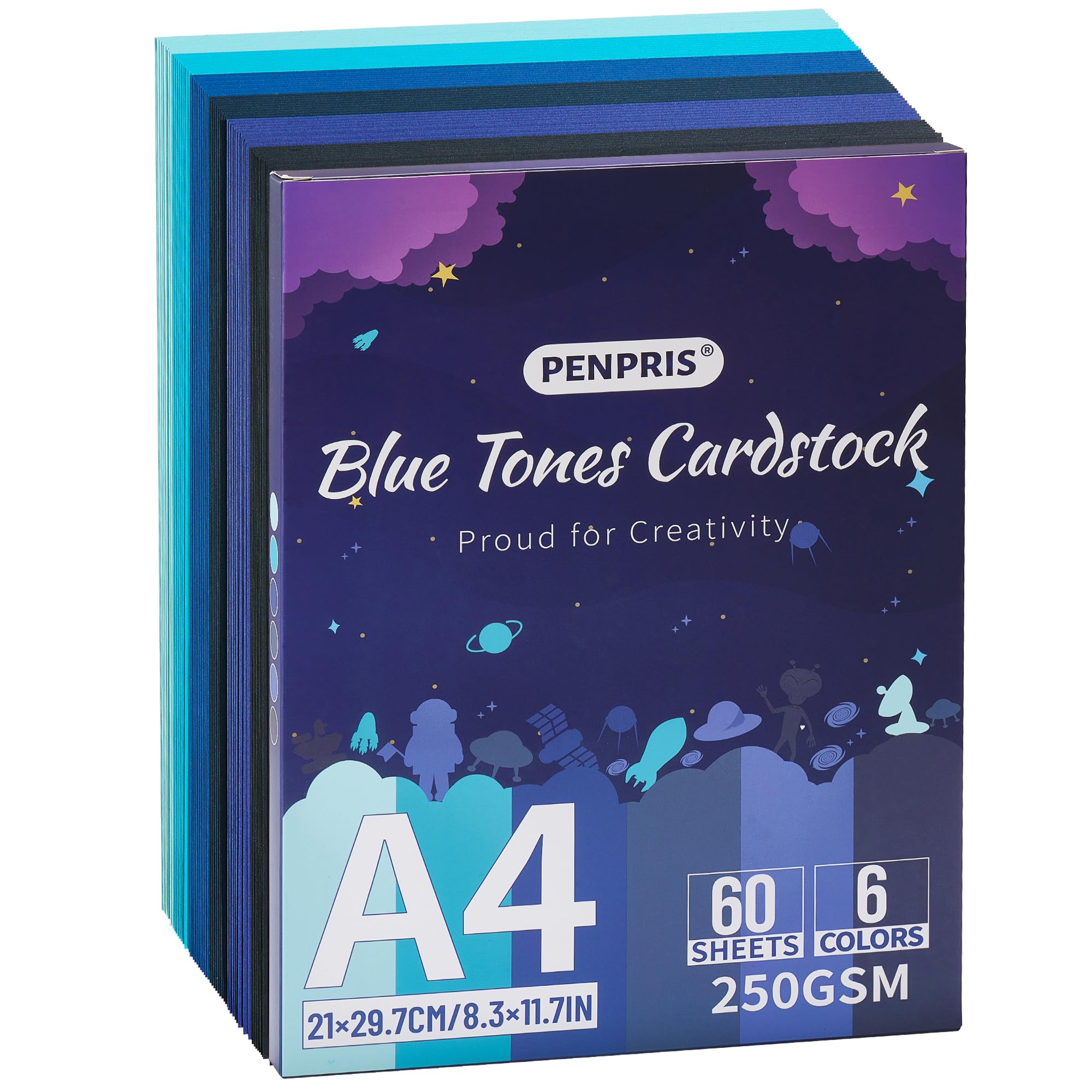 Blue Tones Cardstock - 60 Sheets 6 Colours A4 Size 250gsm/92lb Heavy Weight Card Stock Paper for Printer, Card Making, DIY Crafts, Scrapbooking PAC06MX2