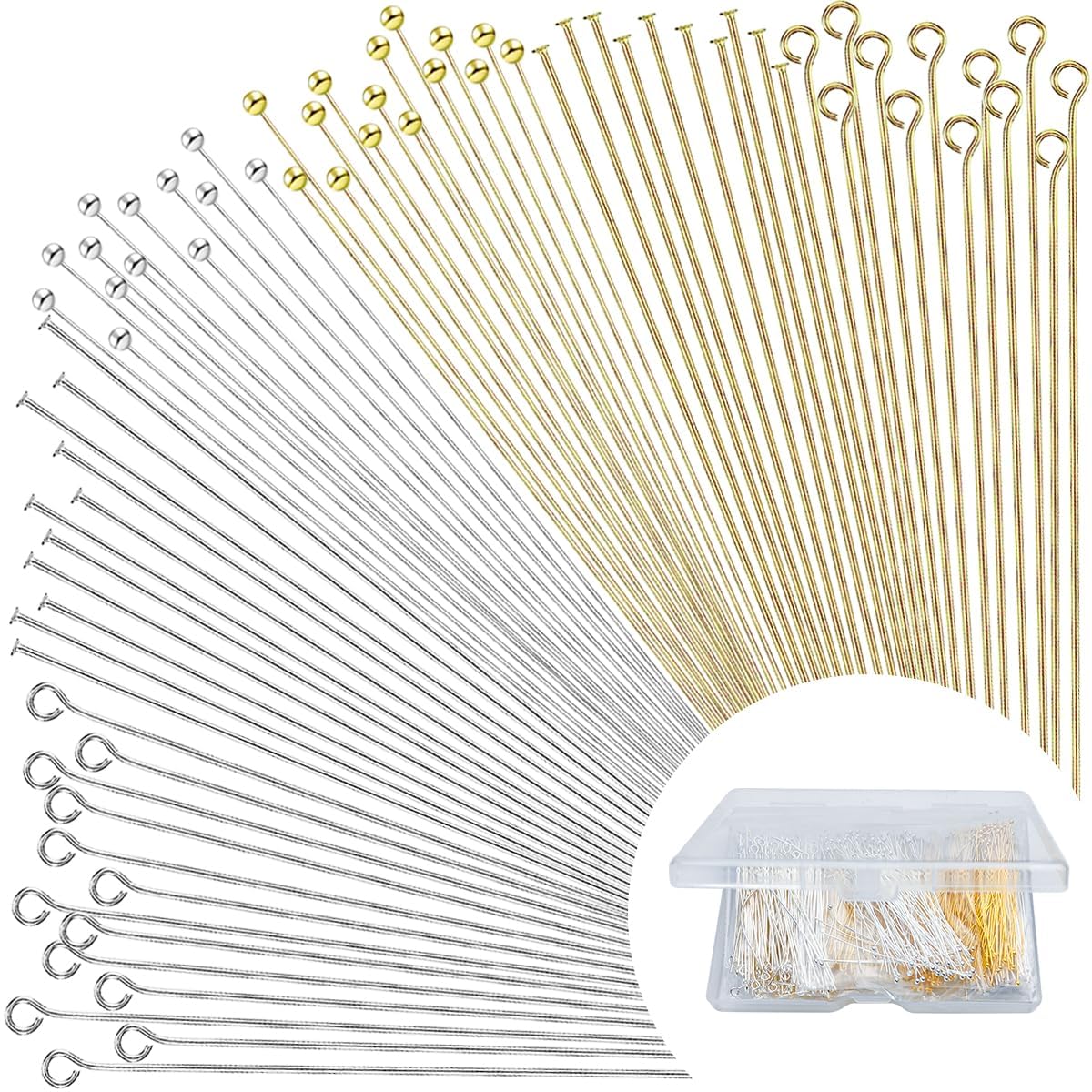 Photo 1 of 600 Pieces 2 Inch Flat Head Pins Eye Pins for Jewelry Making DIY, Straight Bendable Ball Headpin Gold and Sliver Jewelry Metal End Headpins for Craft Earring Necklace Bracelet Pendant Supplies