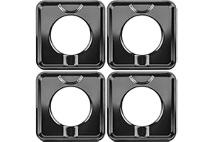 FETECHMATE 7.75" Square Drip Pan Heavy Duty Gas Burner 4 Pack SGP-400 Square Gas Range Drip Pans Black Porcelain Drip Pans Replacement for WP786333, AP6011553, PS11744751, Black