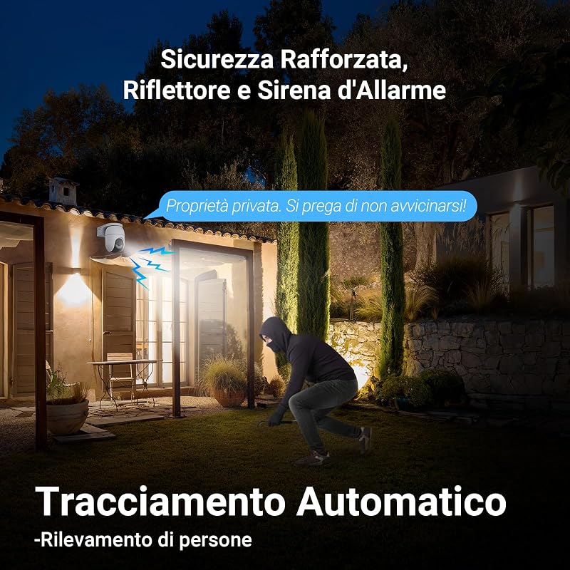 CB8 Lite 3K+ Telecamera WiFi Esterno con Pannello Solare, Auto-Zoom Tracking,100% Senza Fili, PTZ 360°, Rilevamento Persone/Veicoli, Visione Notturna a Colori, Audio Bidirezionale, Difesa Attiva