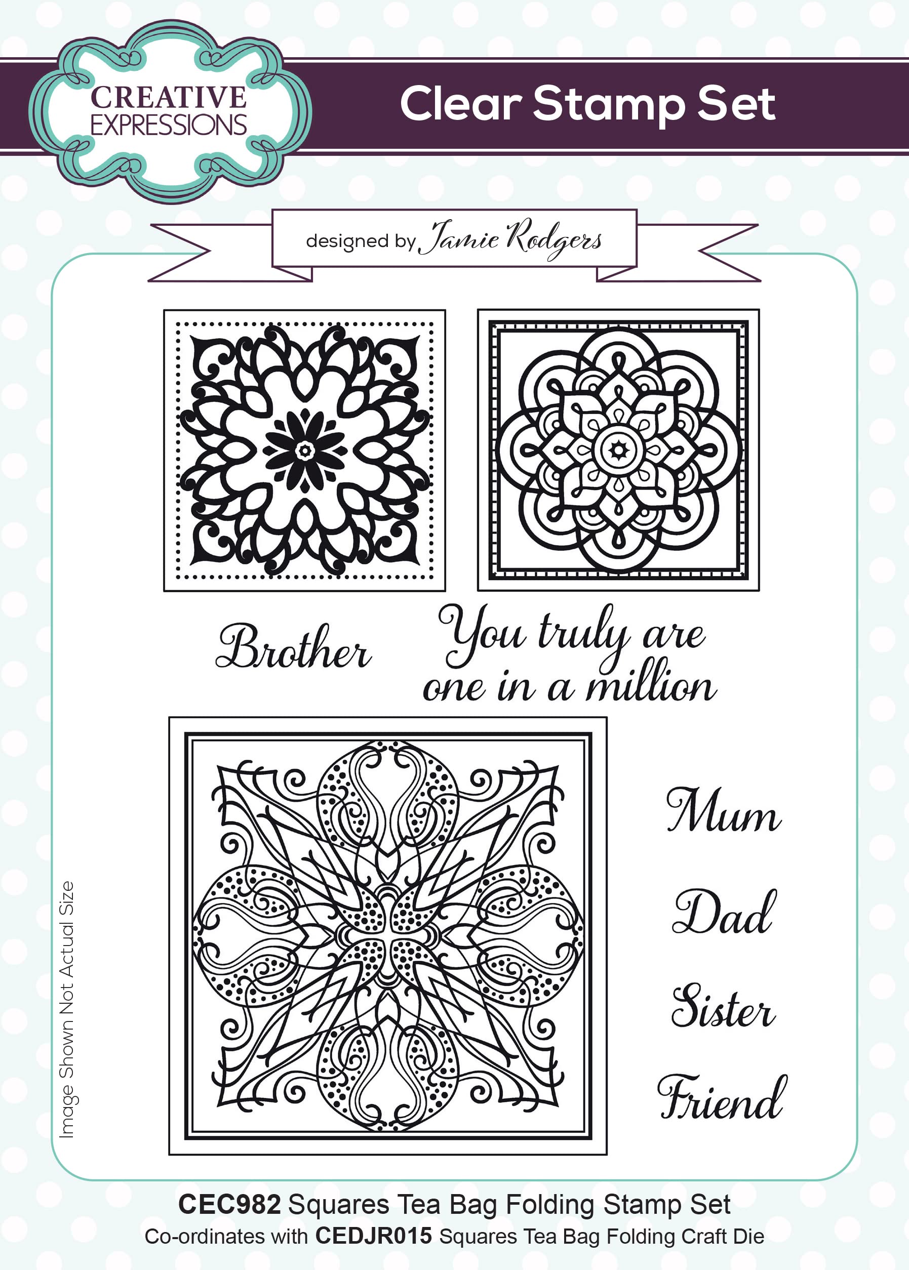 Creative Expressions Jamie Rodgers-Squares-Tea Bag Folding-Clear Stamp Set, 6 x 8 inches