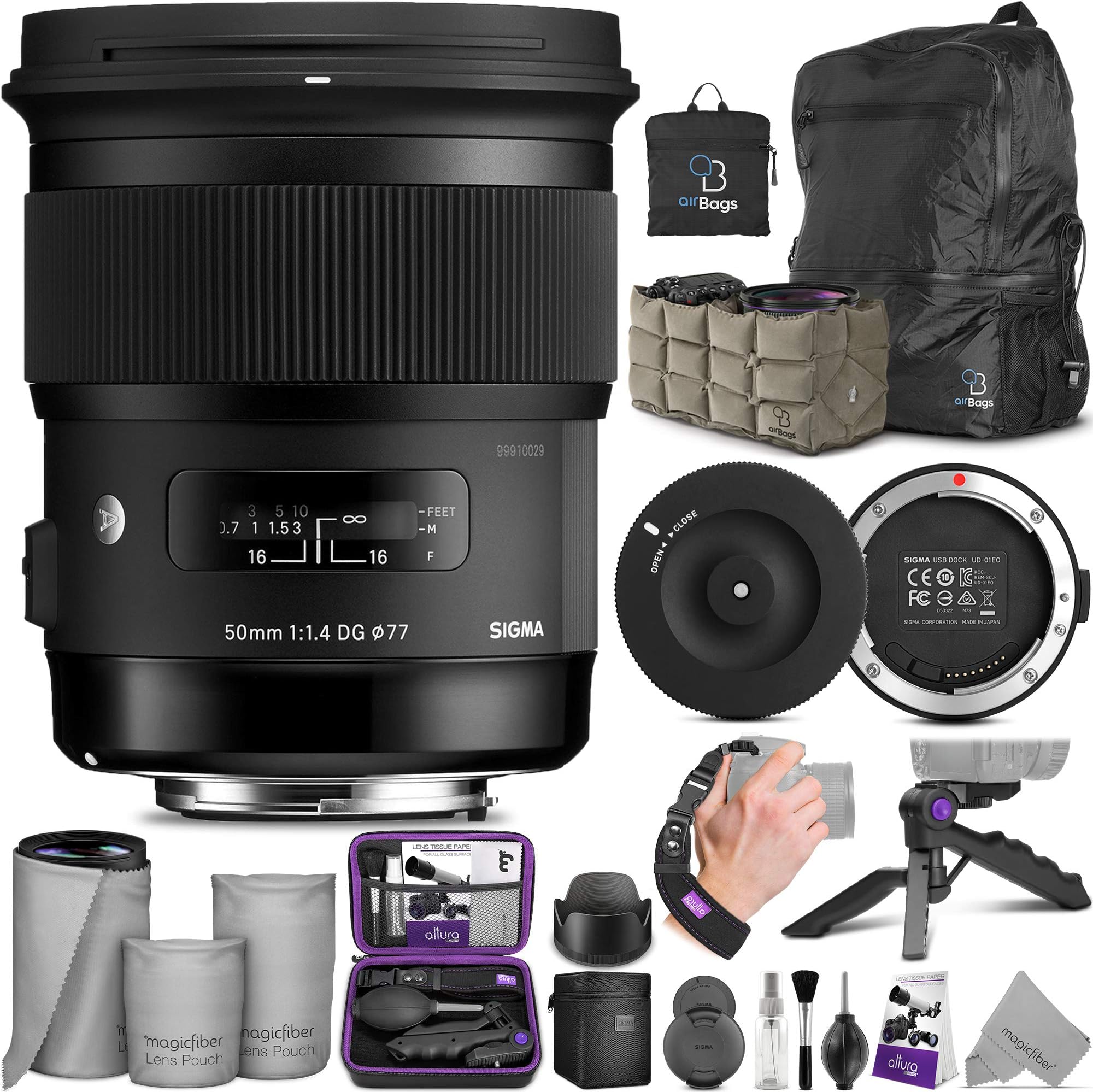 Sigma 50mm F1.4 Art DG HSM Lens for Canon DSLR Cameras + Sigma USB Dock with Altura Photo Essential Accessory and Travel Bundle