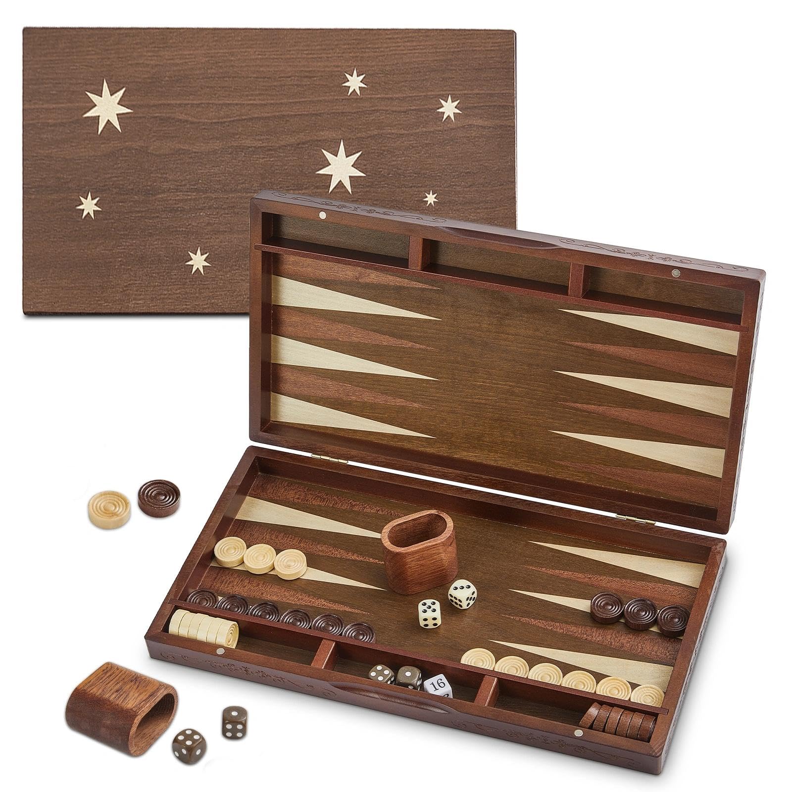 Backgammon Sets for Adults with Large 40cm Wooden Board Compact Foldable Design Perfect for Travel Includes Dice Classic Board Game for Home