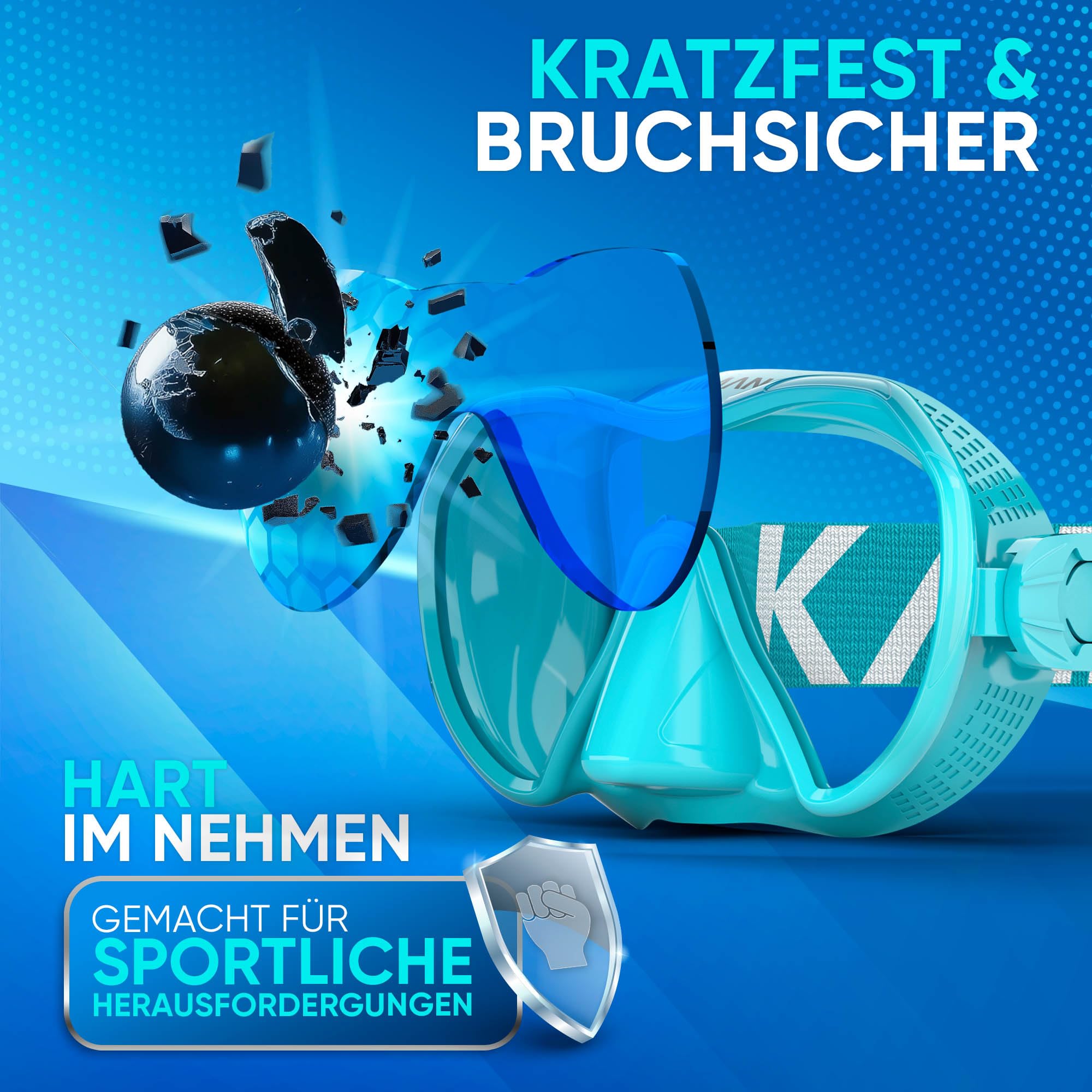 Das Neue KAIMANA® AquaVision Prolite Schnorchelset für Erwachsene inkl. Tragetasche, Bequeme Taucherbrille Erwachsene, Alternative zur Schnorchelmaske, Taucherbrille mit Stoffband/Silikonstrap 3