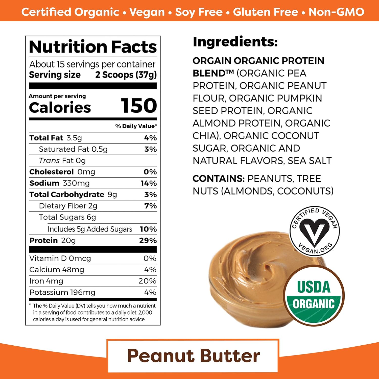 Orgain Simple Organic Plant Protein Powder, Vanilla - 20g Protein, Vegan, Dairy and Gluten Free, Stevia Free, Made with Fewer Ingredients, Kosher, Non-GMO, 1.25 Pound: Grocery & Gourmet Food