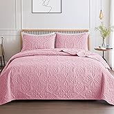 Whale Flotilla Soft Twin Quilt Bedding Set for All Seasons, Elegant Vintage Damask Ultrasonic Quilts Set, Lightweight Reversible Bedspread, Coverlet, Bed Cover with 1 Pillow Sham, Pink