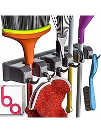 Berry Ave Broom Holder and Garden Tool Organizer for Rake or Mop Handles Up to 1.25-Inches (Black)