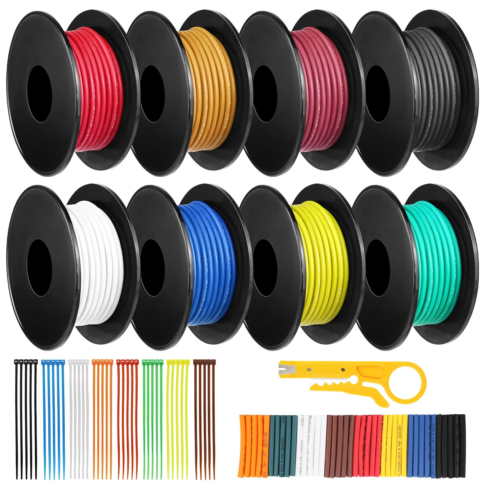 Photo 1 of 18 AWG Stranded Electrical Wire Spool, 8 Colors Each 20FT 18 Gauge Silicone Wire, Flexible Tinned Copper Hook Up Wire Kit for DIY Electronics, Automotive, Breadboard, Electric Toys, Power Wiring Kit