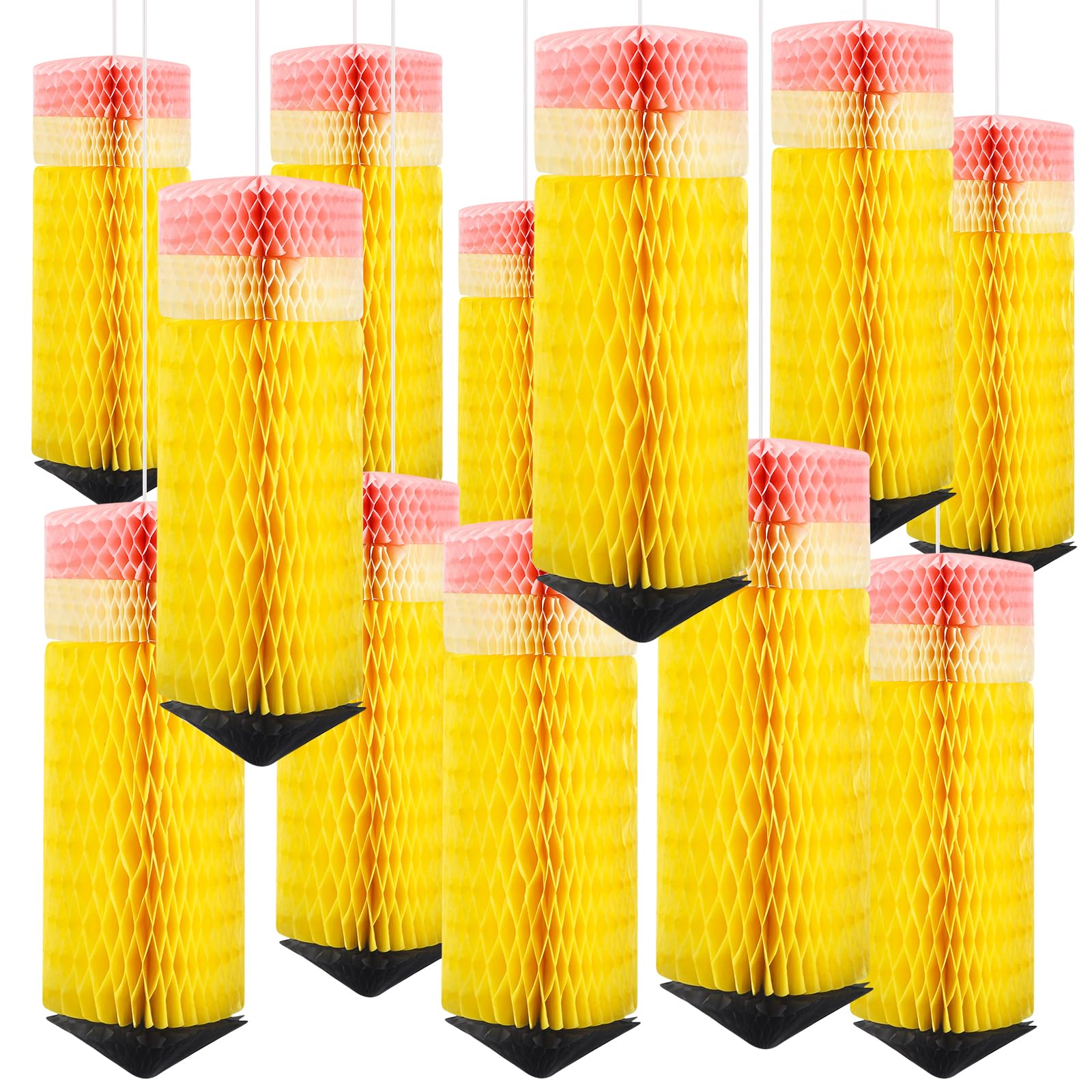 Photo 1 of 12 Pcs Pencil Hanging Honeycomb Back to School Decorations Classroom Paper Lanterns Ceiling Party Decorations Pencil Decor Preschool Classroom Decor with Hooks & Silk Thread