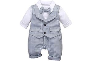 HeMarIsle HMD Baby Boy Long Sleeve Gentleman White Shirt Waistcoat Bowtie Tuxedo Onesie Jumpsuit Overall Romper
